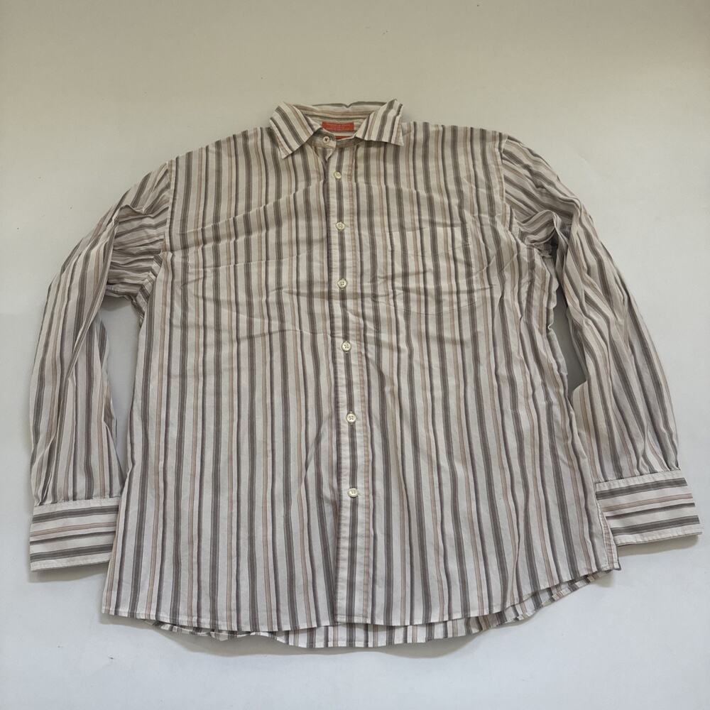 Vintage Faconnable Striped Shirt Cotton Button‎ Up Collared Long Sleeve Medium